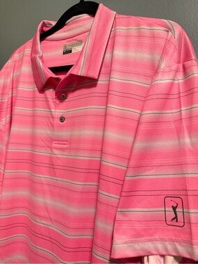 PGA Tour Men's 2XL Stretch Performance Polo Stretch Shirt Sachet Pink Stripe NEW